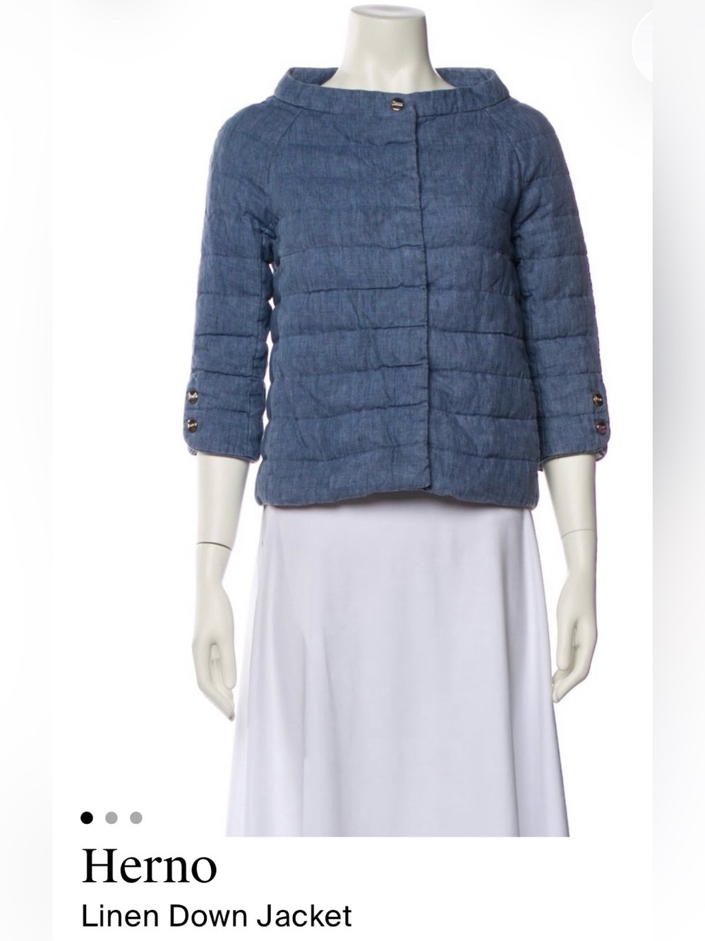 Herno Quilted Denim-Blue Linen Puffer Jacket pristine